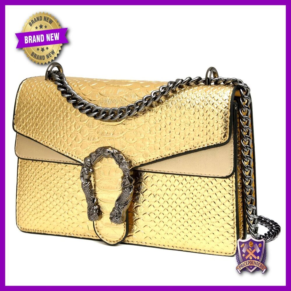 Snake Print Leather Crossbody Clutch Evening Bag Multi-Pocket Shoulder Purse